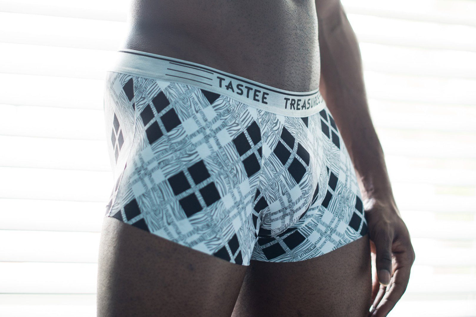 B&W Plaid Boxer Briefs Boxer Briefs TasteeTreasures 26in-28in