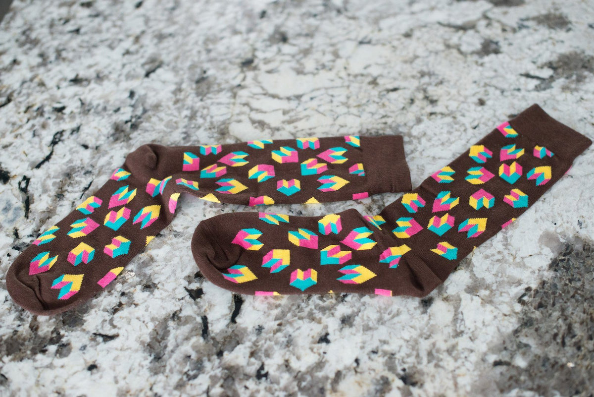 Tetris Heart Socks - Brown Socks TasteeTreasures 